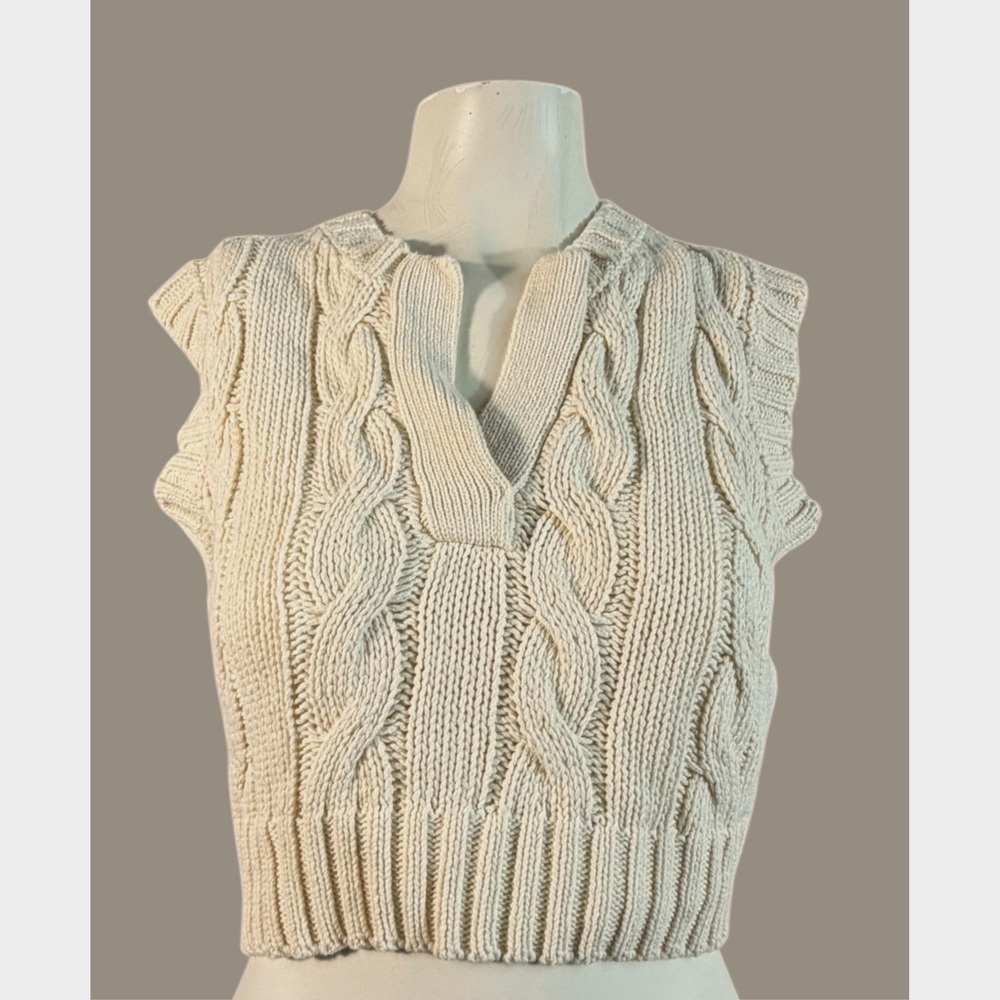 Olivaceous Cream Cable Knit Crop Sweater Vest S Preppy Coquette Light Academia